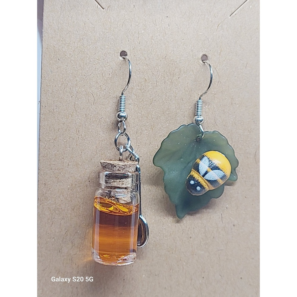 Handmade Cute Bee Honey Pot Dangle‎ Earrings Whimsical Novelty Jewelry Gift